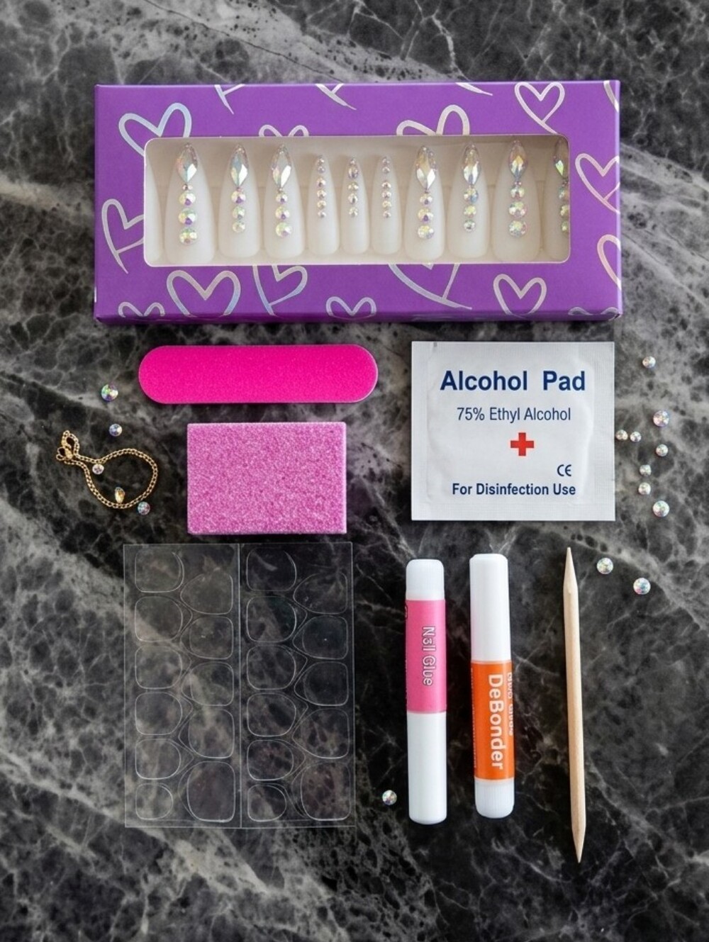 2 For $20 Clear Iridescent Aurora Rhinestone Custom PressOn Nails Set